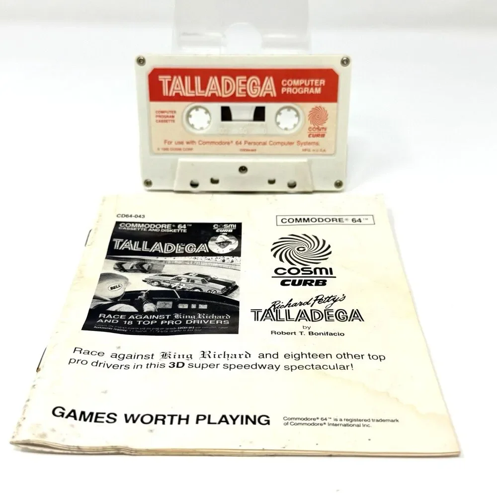 Talladega Commodore 64 C64 Cosmi Cassette Game Manual Richard Petty Vintage